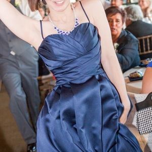David's Bridal Satin Bridesmaid Dress, Marine Blue